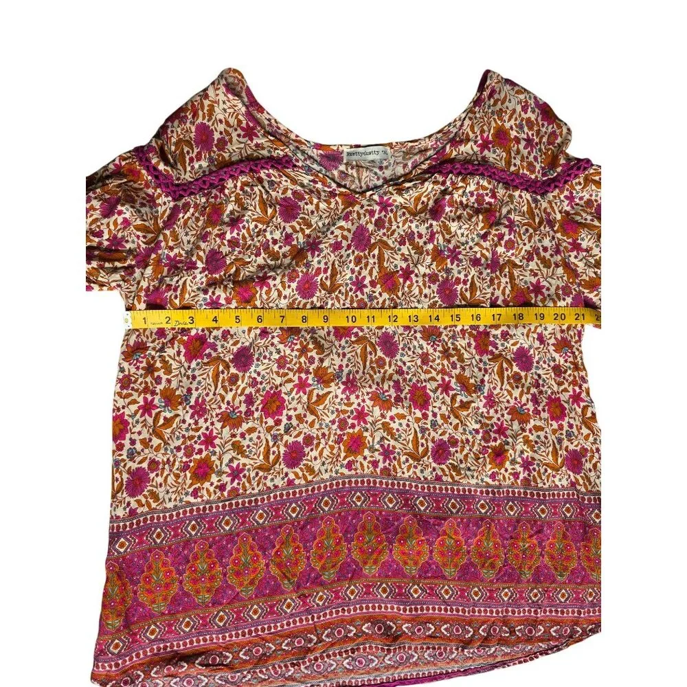 Rusttydustty Womens Off-Shoulder Boho Floral Print Blouse Multicolor 1XL - Picture 4 of 5